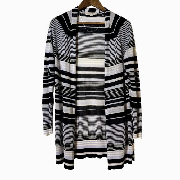 Loft Stripe Open Long Cardigan Lightweight Blue and White Large - Picture 2 of 6